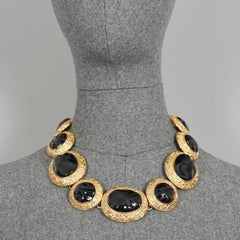 Vintage YVES SAINT LAURENT Ysl Byzantine Black Cabochon Link Necklace