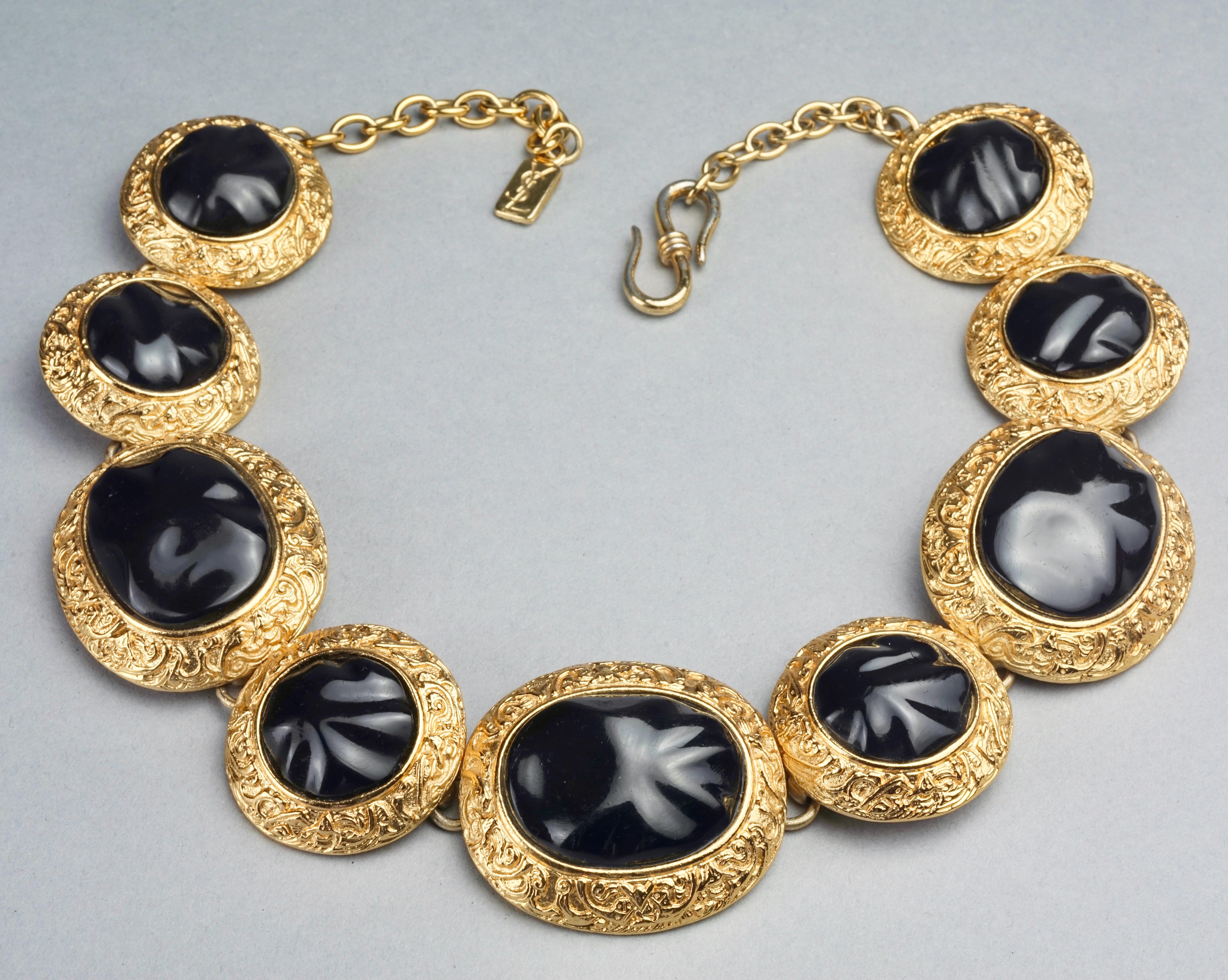Women's Vintage YVES SAINT LAURENT Ysl Byzantine Black Cabochon Link Necklace For Sale