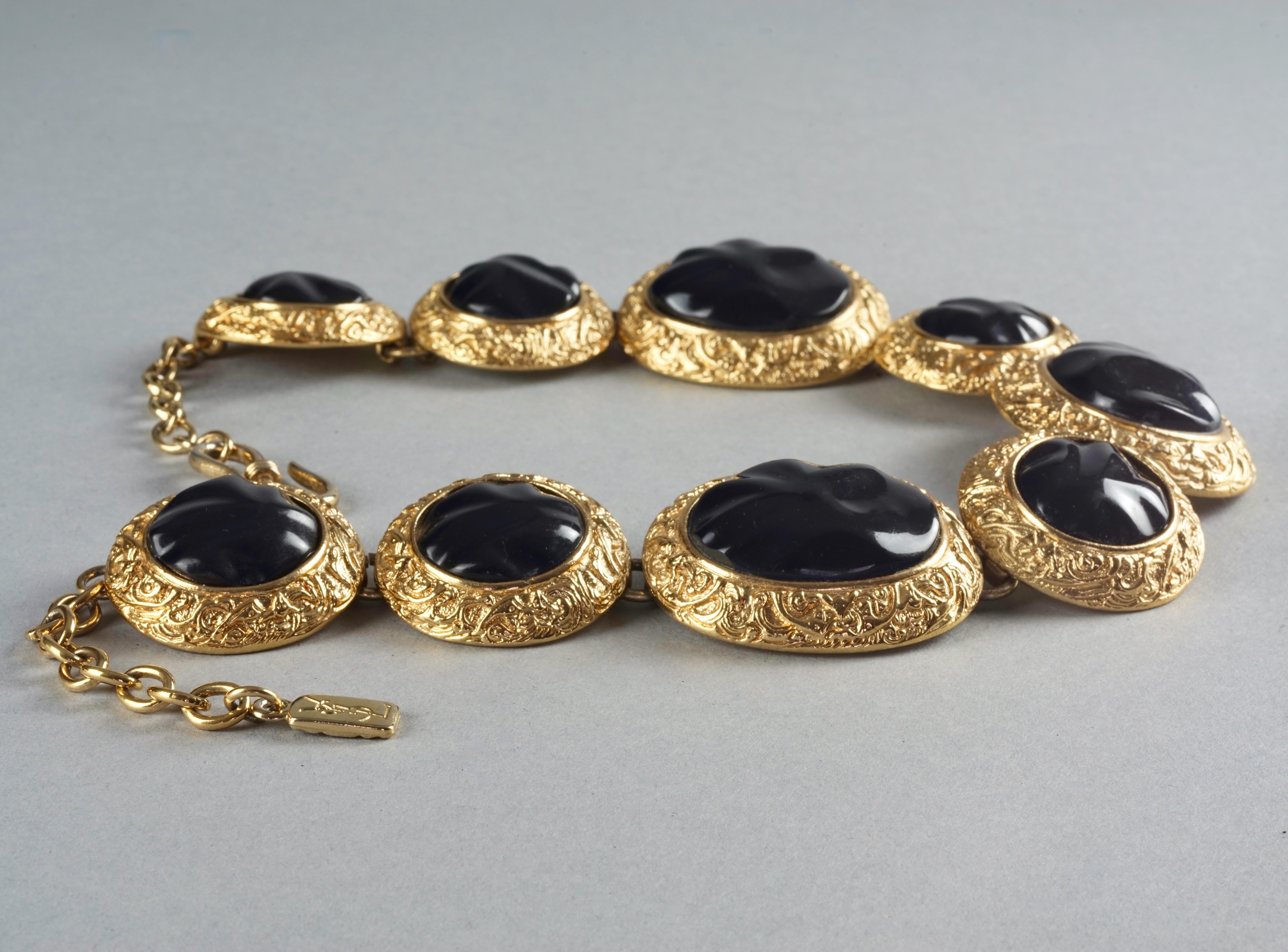 Vintage YVES SAINT LAURENT Ysl Byzantine Black Cabochon Link Necklace For Sale 2