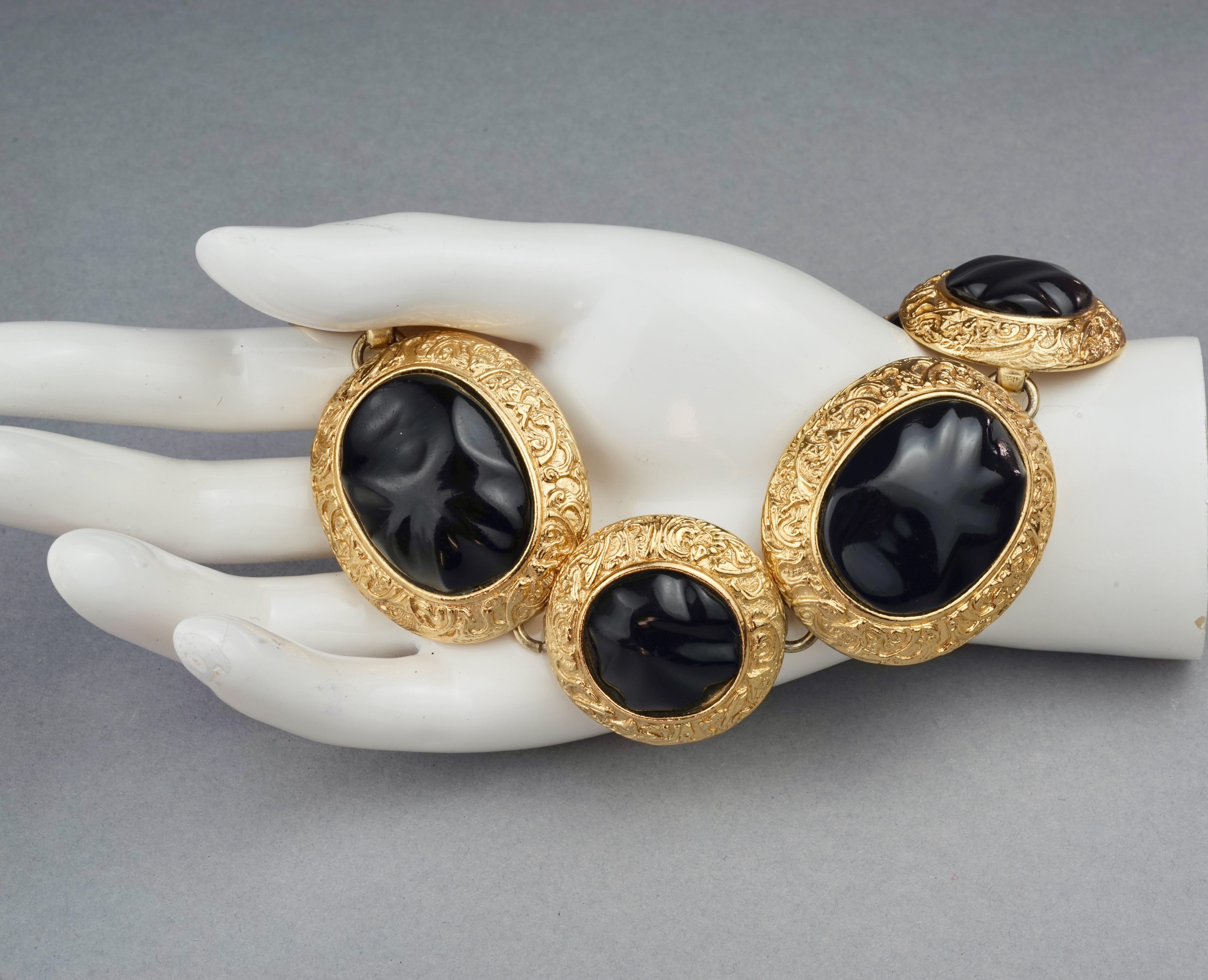 Vintage YVES SAINT LAURENT Ysl Byzantine Black Cabochon Link Necklace For Sale 3