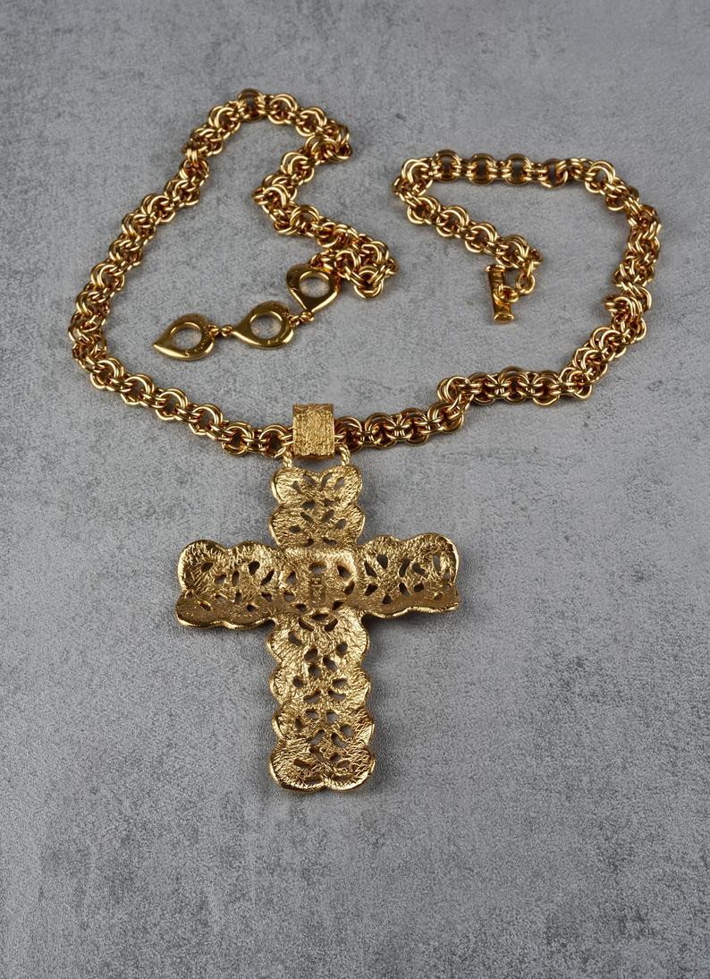 Women's or Men's Vintage YVES SAINT LAURENT Ysl Byzantine Cross Necklace