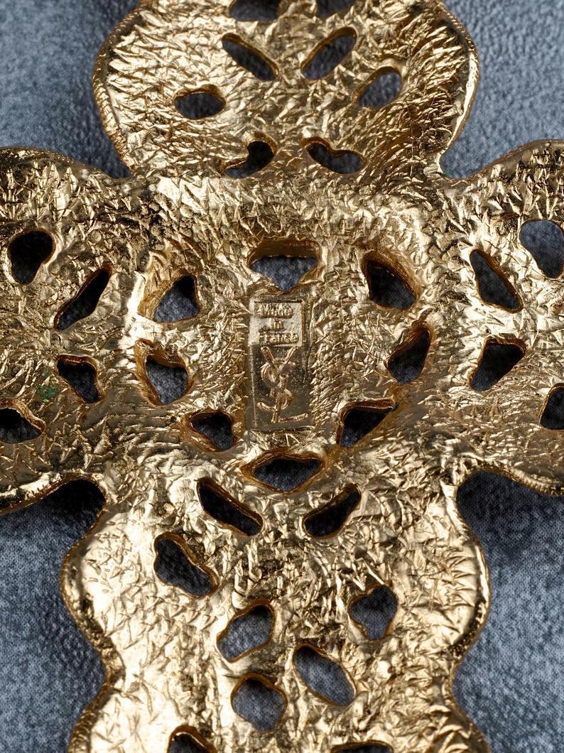 Vintage YVES SAINT LAURENT Ysl Byzantine Cross Necklace 1