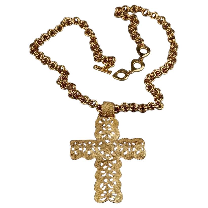 Vintage YVES SAINT LAURENT Ysl Byzantine Cross Necklace