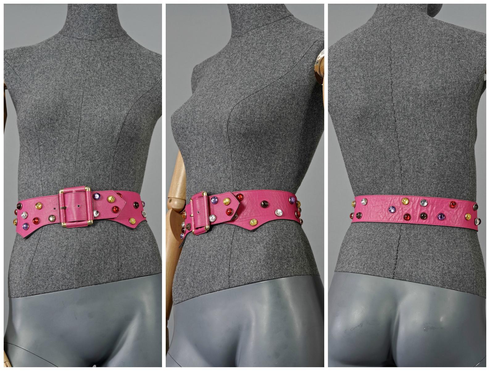 Vintage YVES SAINT LAURENT Ysl Cabochon Studded Pink Belt

Measurements:
Height: 2.95 inches (7.5 cm)
Wearable Length: 25.78 inches to 27.75 inches (65.5 cm to 70.5 cm)

Features:
- 100% Authentic YVES SAINT LAURENT.
- Pink leather belt studded with