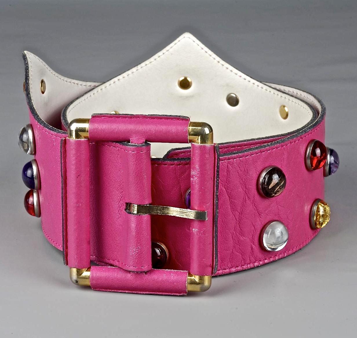 Vintage YVES SAINT LAURENT Ysl Cabochon Studded Pink Belt In Good Condition In Kingersheim, Alsace