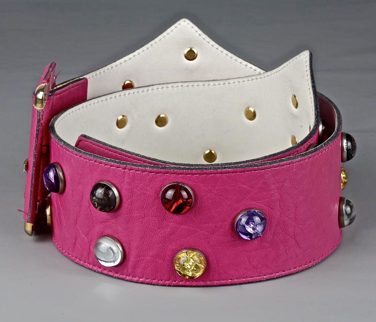 Women's Vintage YVES SAINT LAURENT Ysl Cabochon Studded Pink Belt