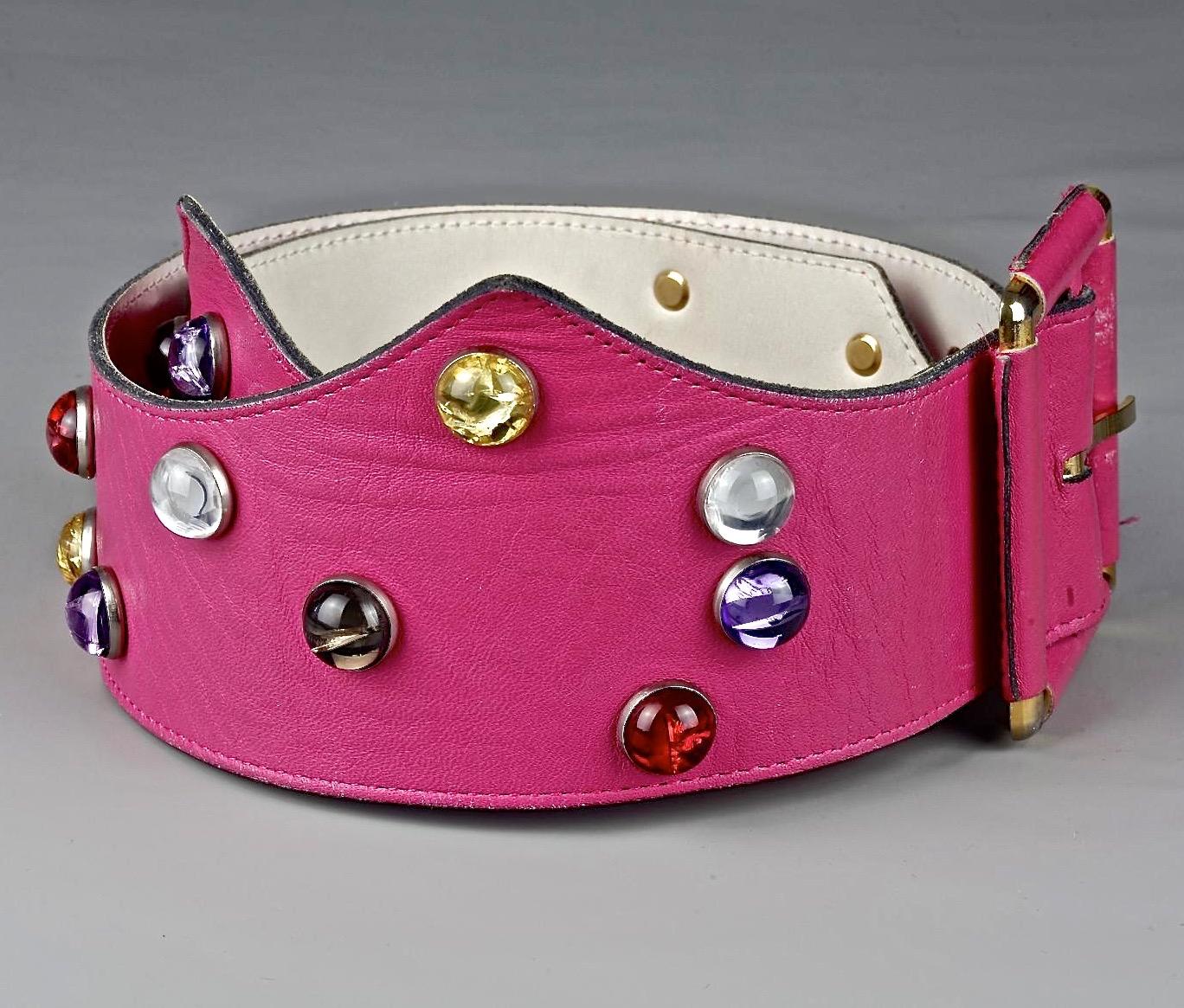 Vintage YVES SAINT LAURENT Ysl Cabochon Studded Pink Belt 1