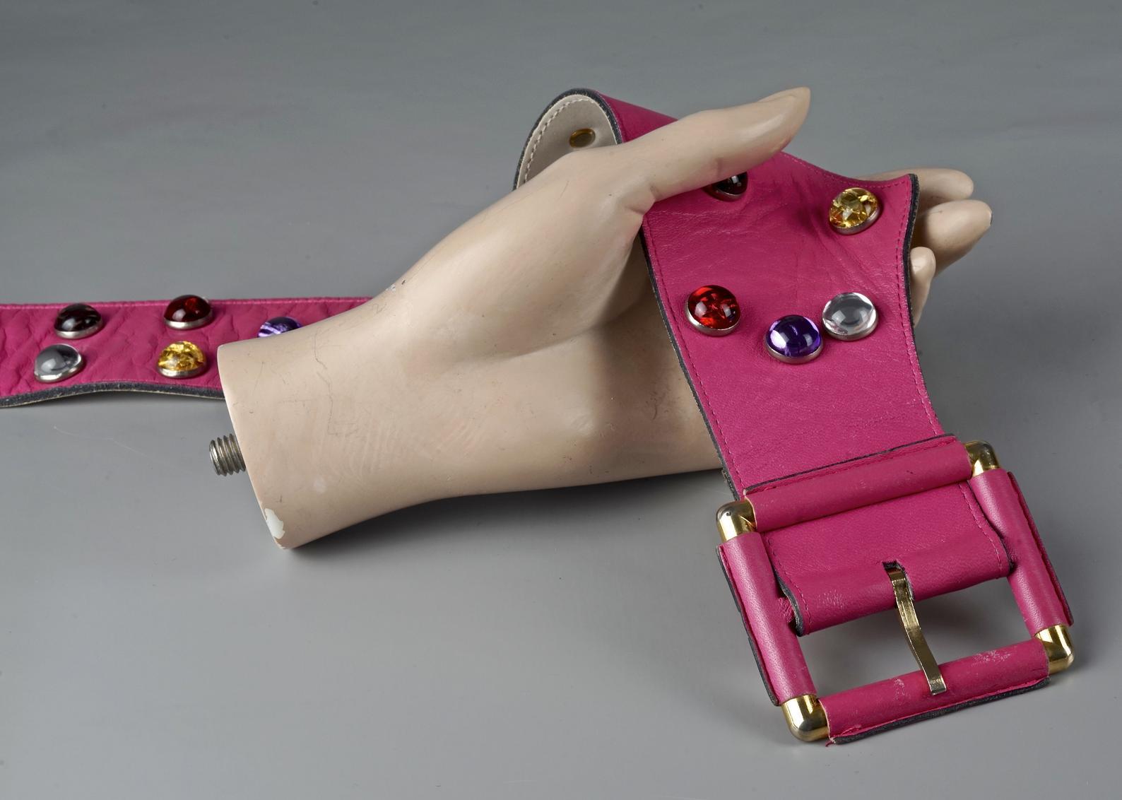 Vintage YVES SAINT LAURENT Ysl Cabochon Studded Pink Belt 2