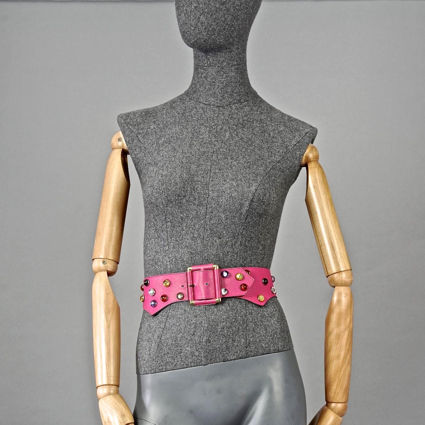 Vintage YVES SAINT LAURENT Ysl Cabochon Studded Pink Belt 3