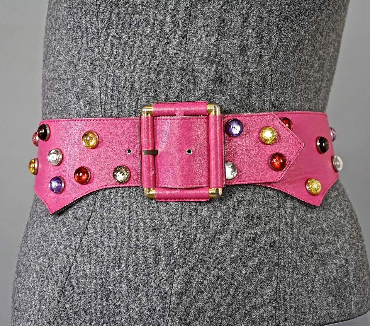 Vintage YVES SAINT LAURENT Ysl Cabochon Studded Pink Belt 4