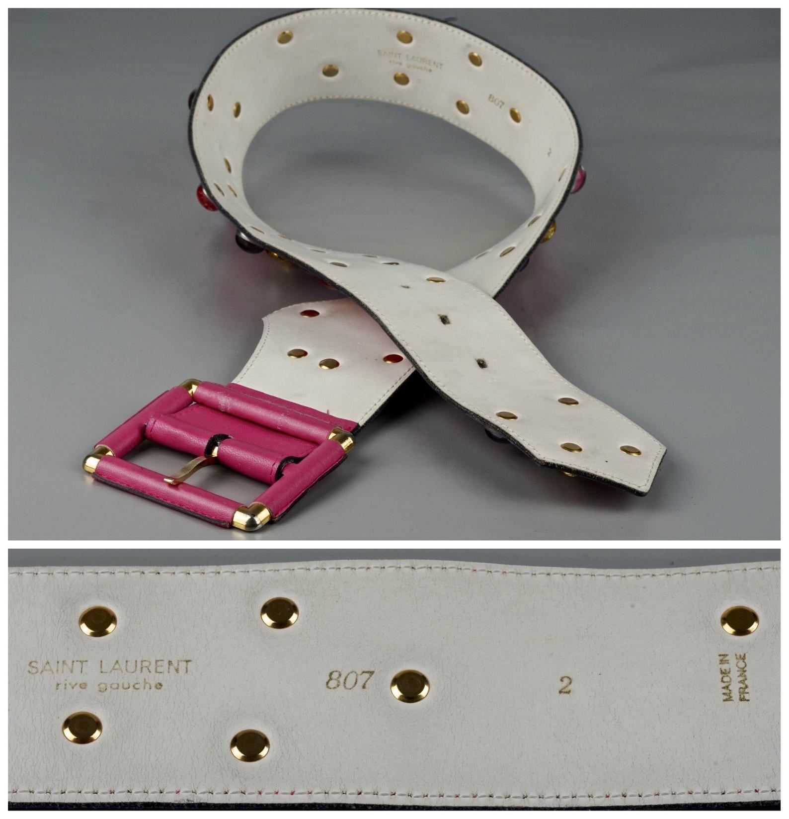 Vintage YVES SAINT LAURENT Ysl Cabochon Studded Pink Belt 5