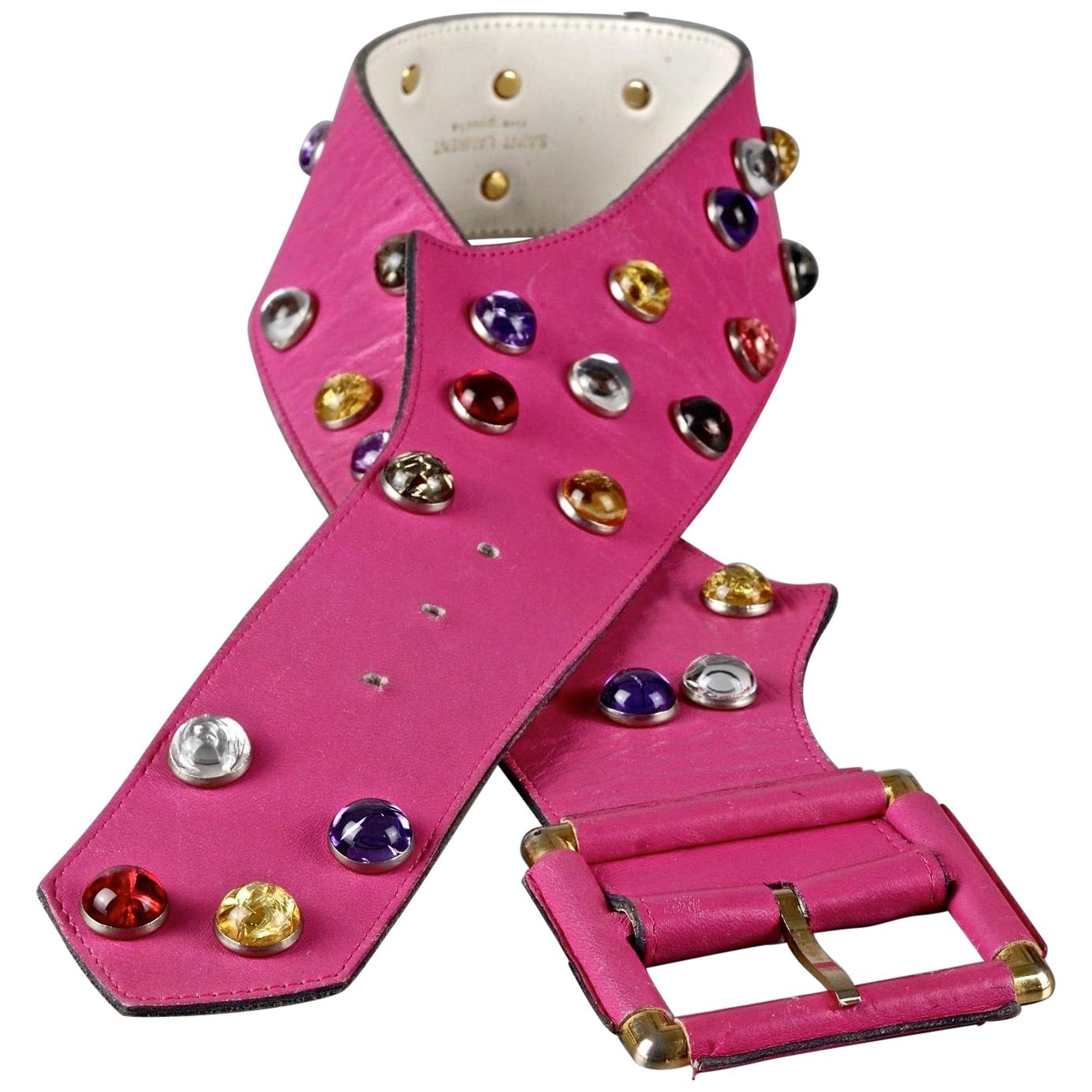 Vintage YVES SAINT LAURENT Ysl Cabochon Studded Pink Belt