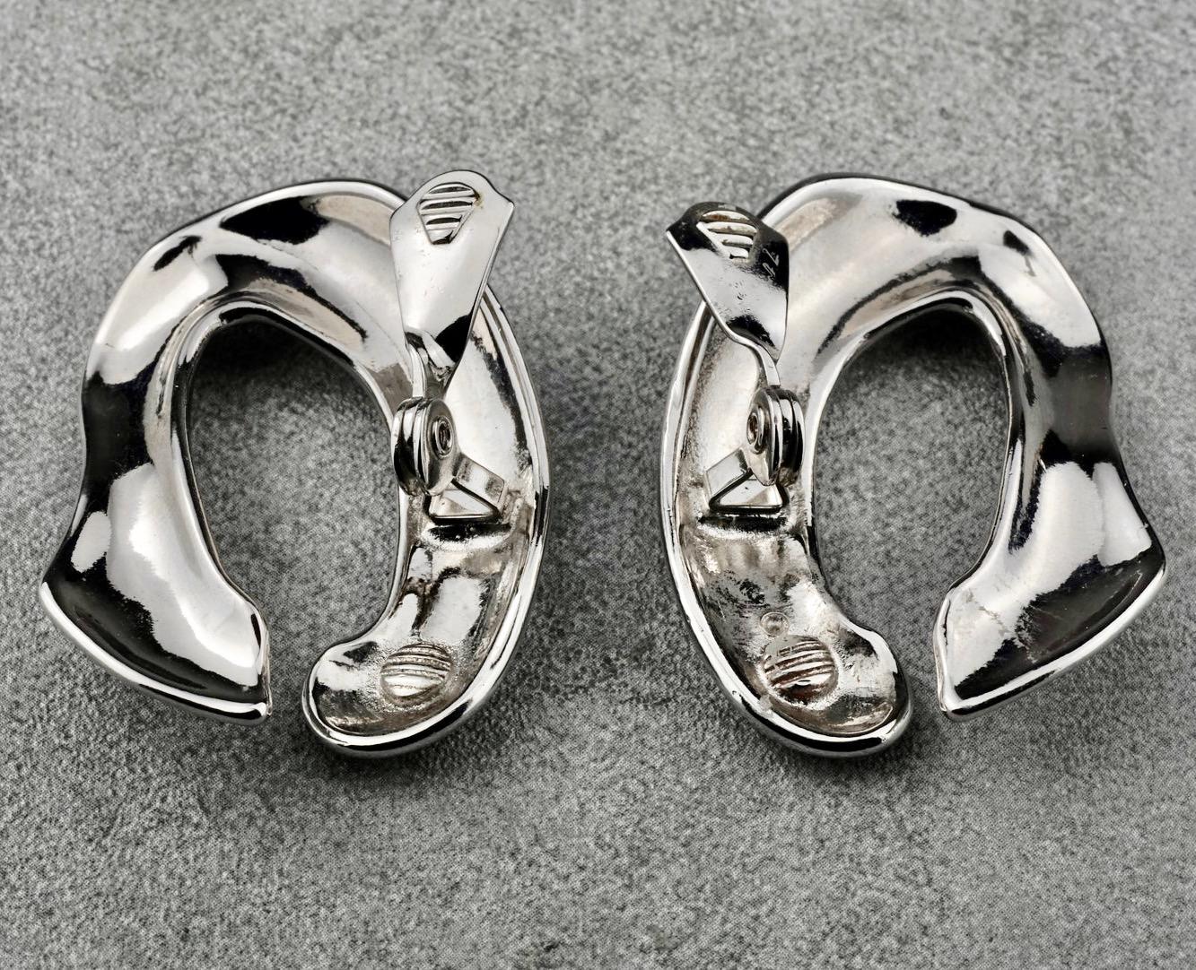 Vintage YVES SAINT LAURENT Ysl Chain Silver Earrings 6