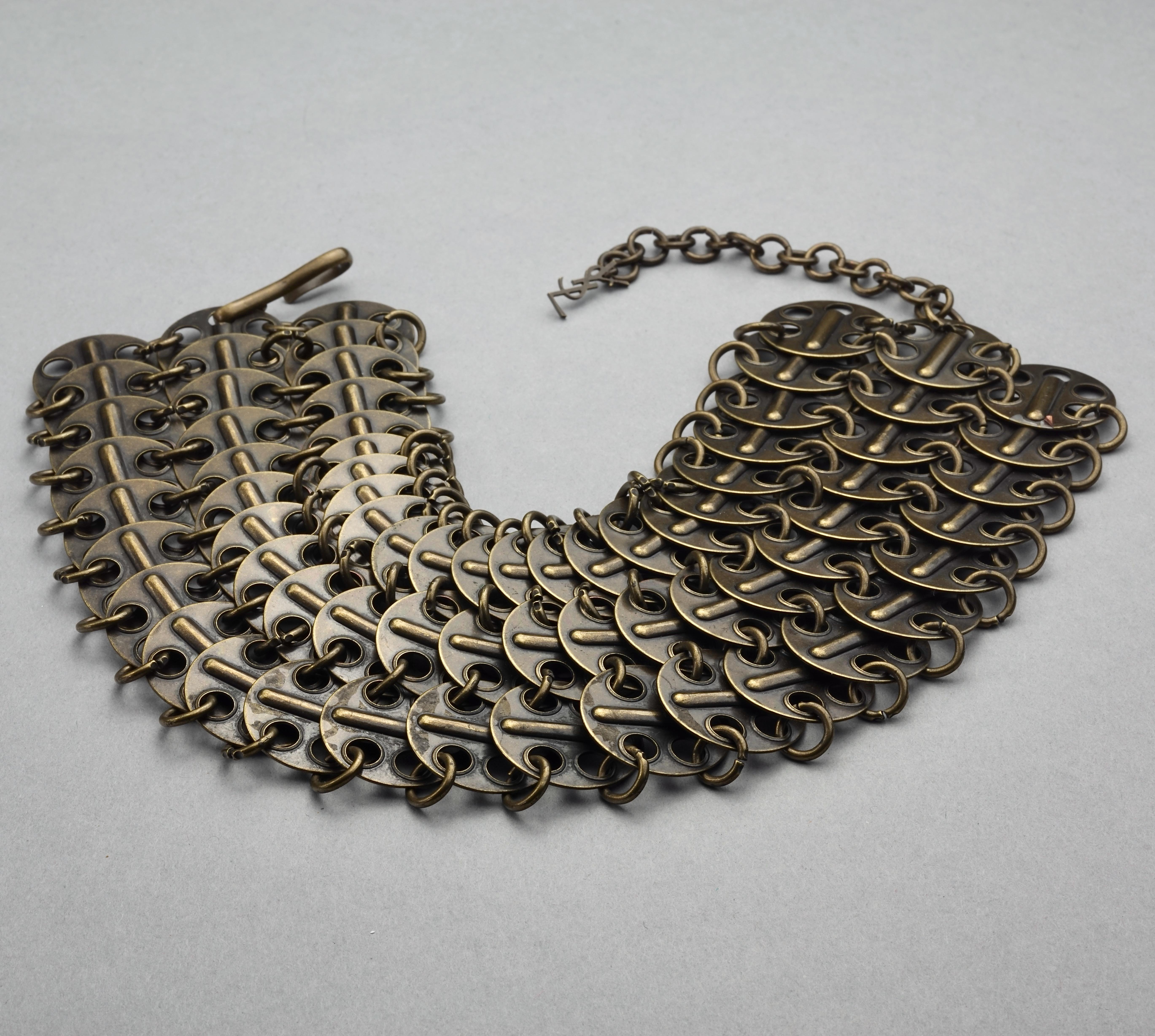 Vintage YVES SAINT LAURENT Ysl Chainmail Disc Bronze Choker Necklace In Good Condition In Kingersheim, Alsace