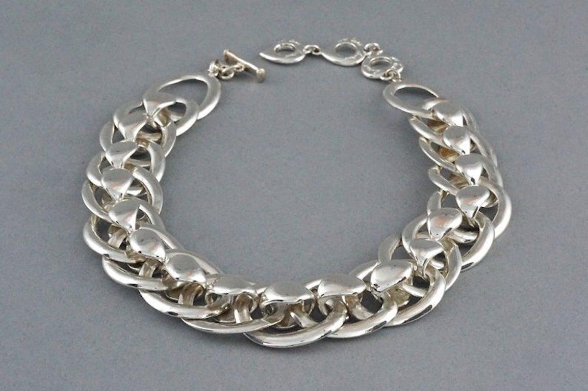 Vintage YVES SAINT LAURENT Ysl Chunky Silver Chain Choker Necklace In Excellent Condition In Kingersheim, Alsace