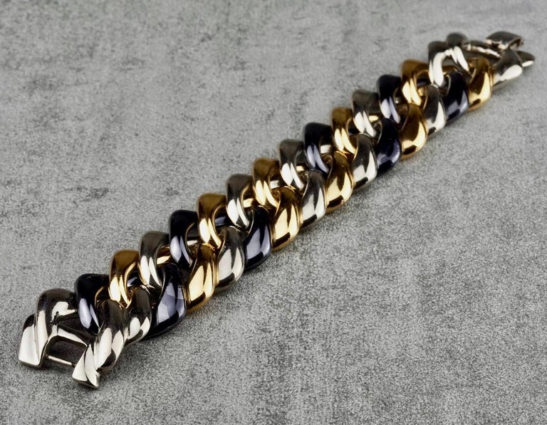 Women's Vintage YVES SAINT LAURENT Ysl Chunky Tricolour Chain Bracelet For Sale