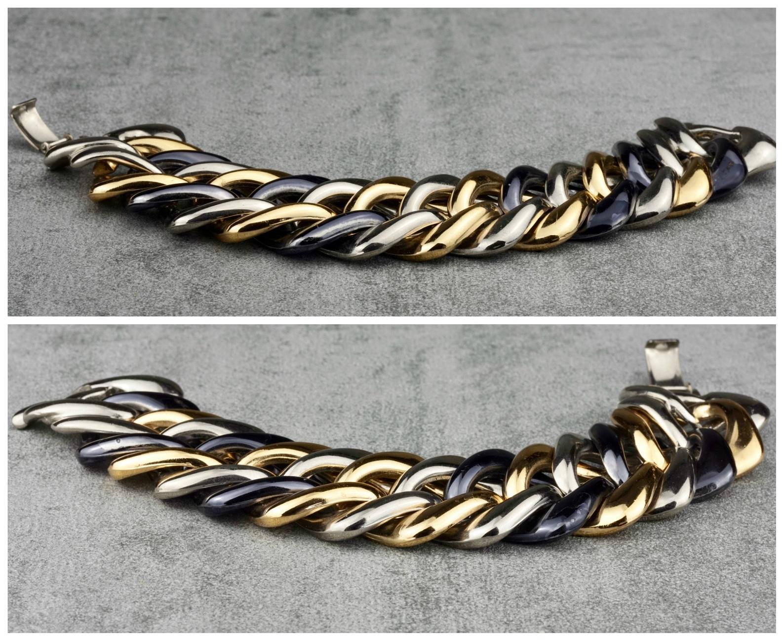 YVES SAINT LAURENT Bracelet à chaîne vintage en tricolore épais Ysl 3