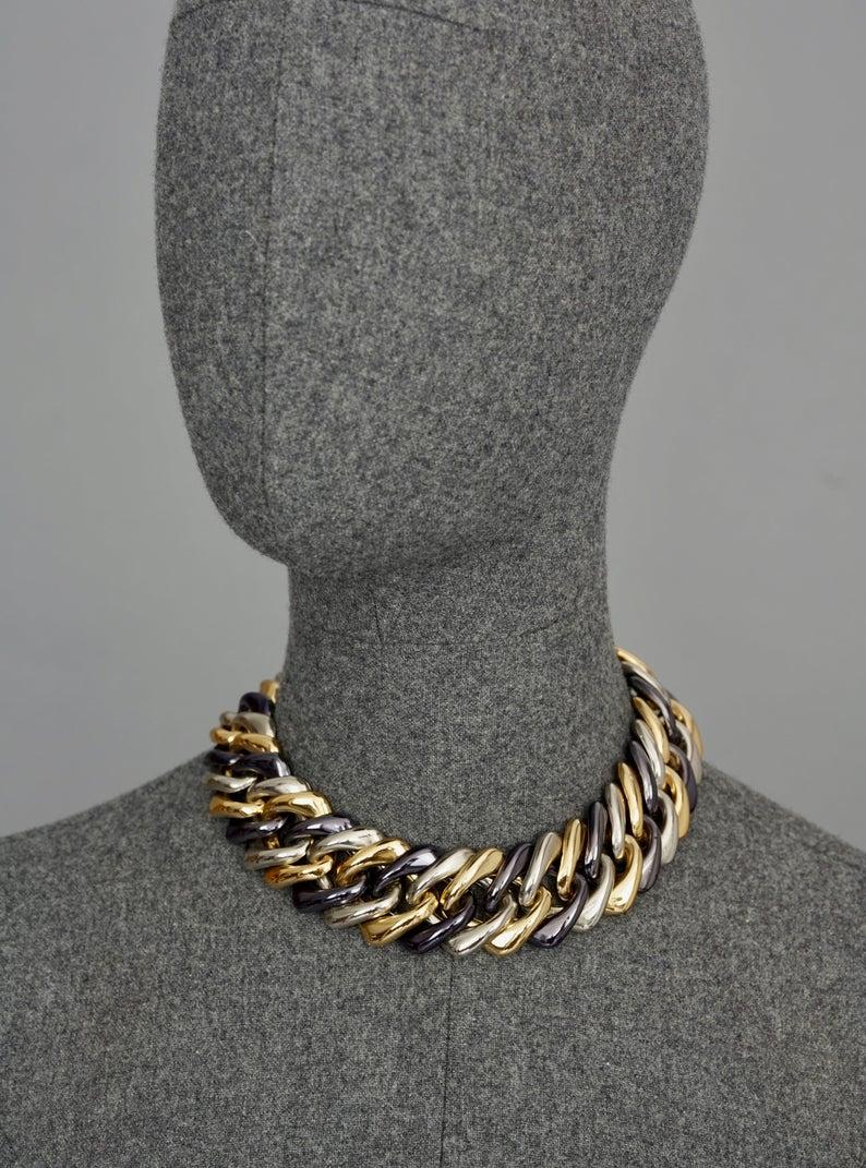 Vintage YVES SAINT LAURENT Ysl Chunky Tricolour Chain Necklace 2
