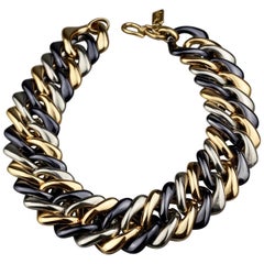 Vintage YVES SAINT LAURENT Ysl Chunky Tricolour Chain Necklace