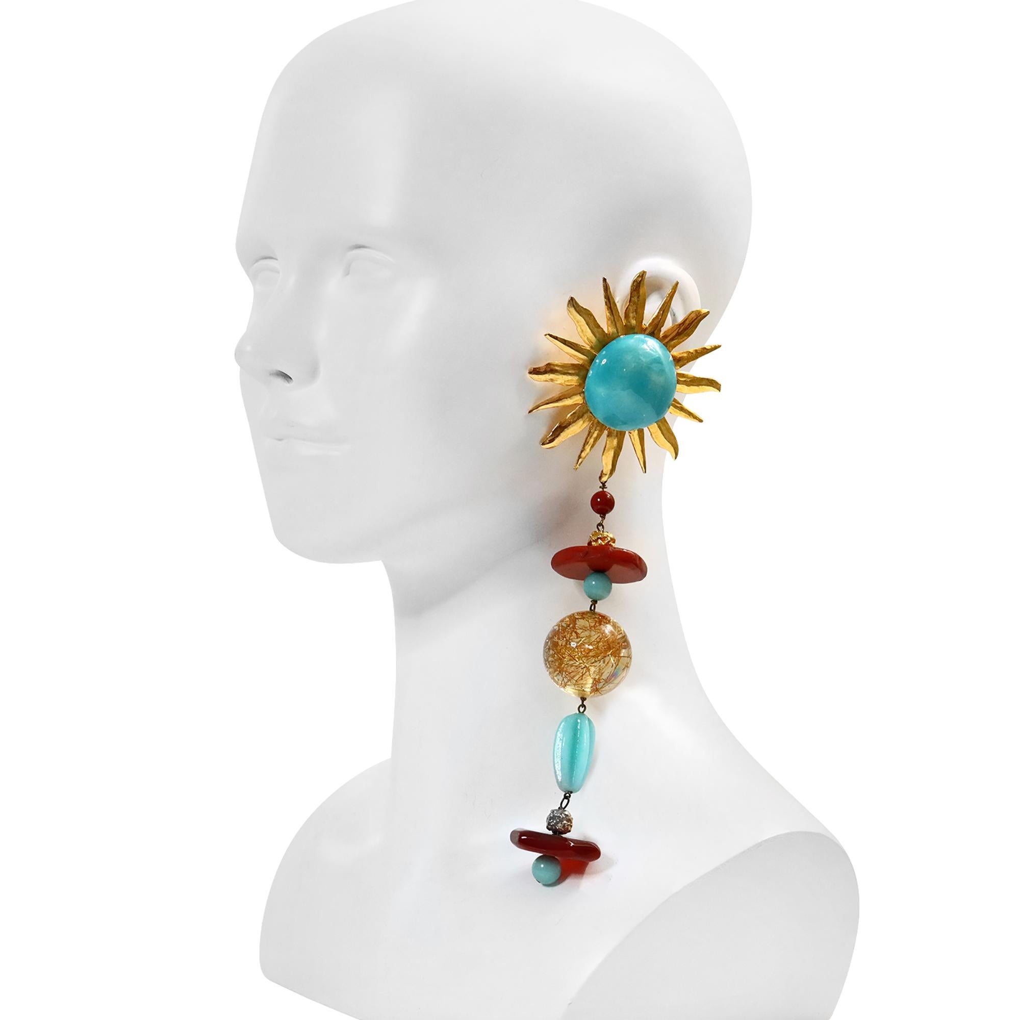 Vintage Yves Saint Laurent YSL Couture Sonnen lange baumelnde Ohrringe Circa 1980er Jahre für Damen oder Herren im Angebot