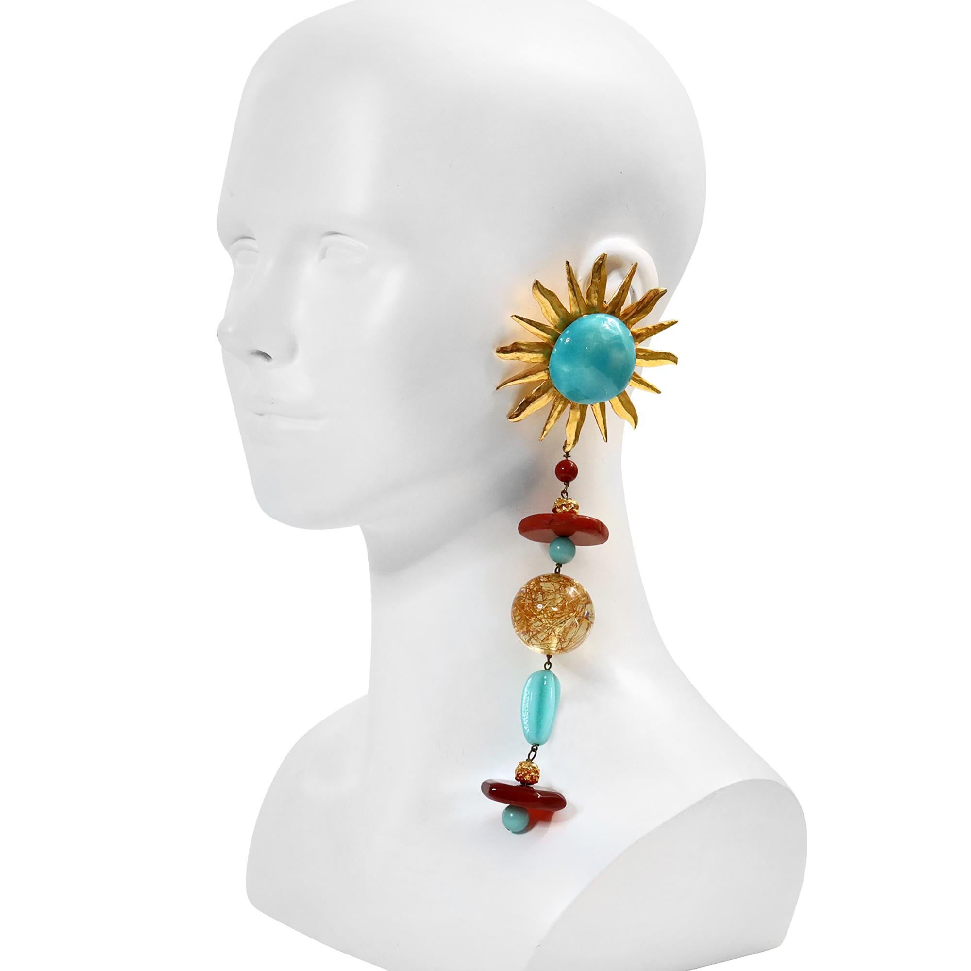 Vintage Yves Saint Laurent YSL Couture Sonnen lange baumelnde Ohrringe Circa 1980er Jahre im Angebot 1