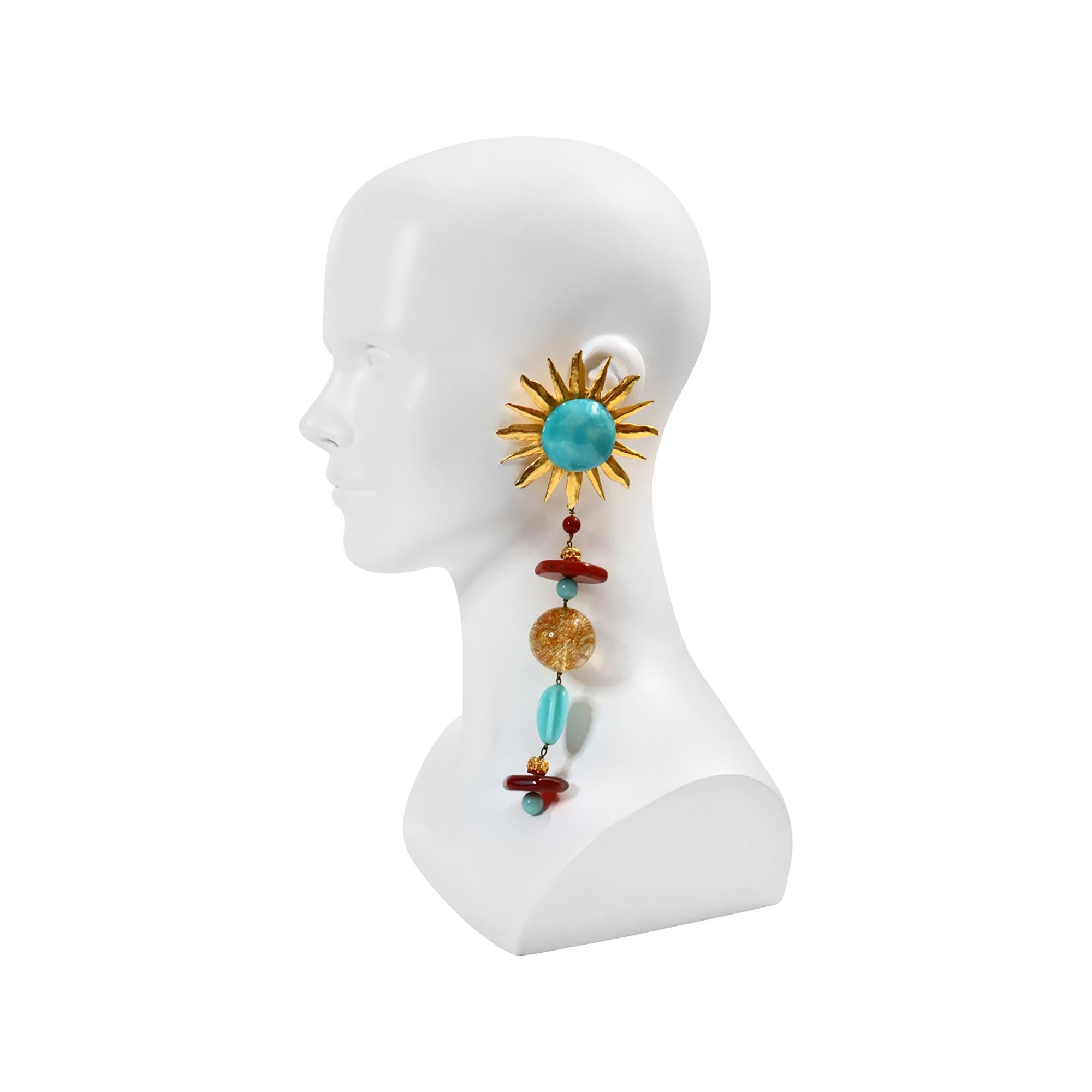 Vintage Yves Saint Laurent YSL Couture Sonnen lange baumelnde Ohrringe Circa 1980er Jahre im Angebot 2