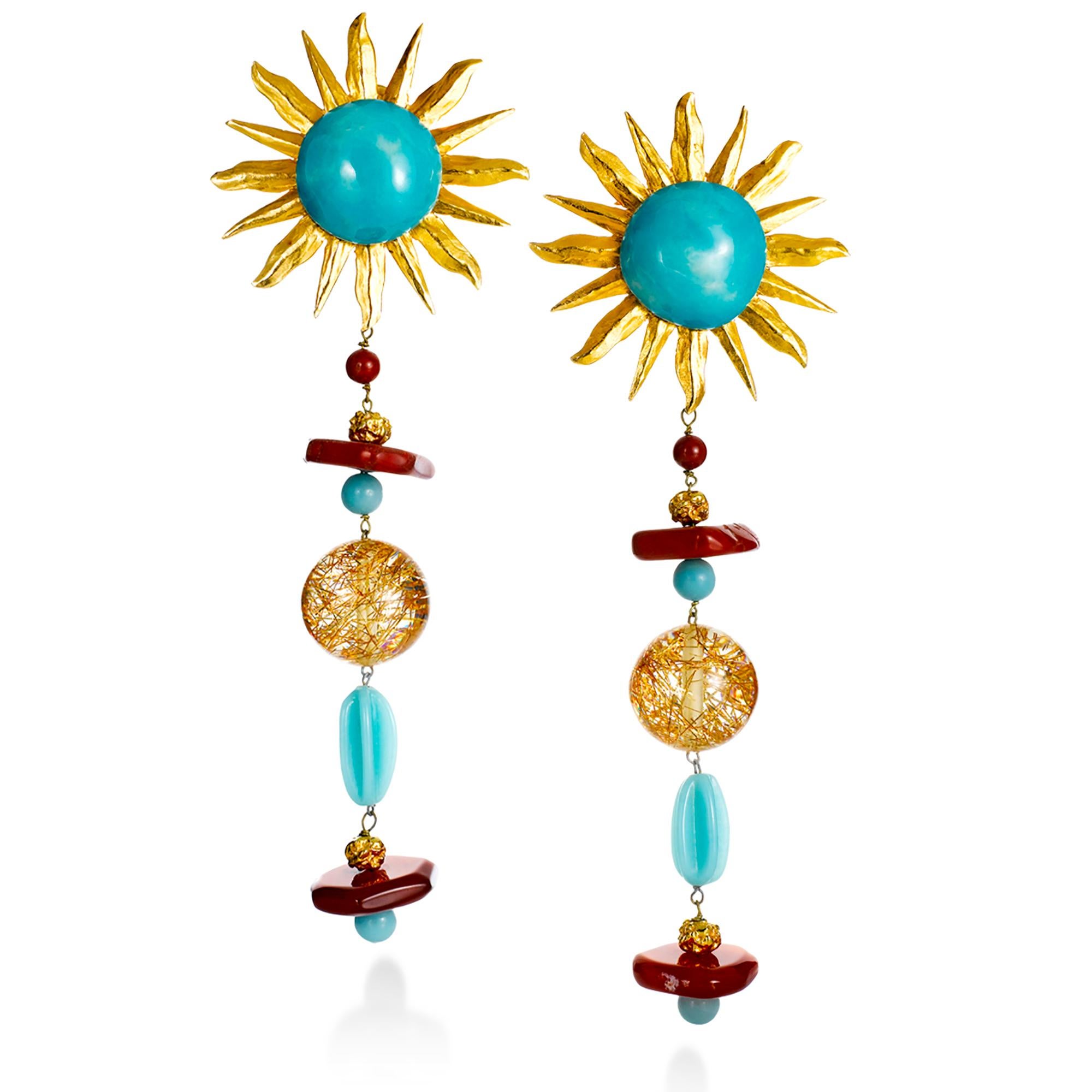 Vintage Yves Saint Laurent YSL Couture Sonnen lange baumelnde Ohrringe Circa 1980er Jahre im Angebot 3