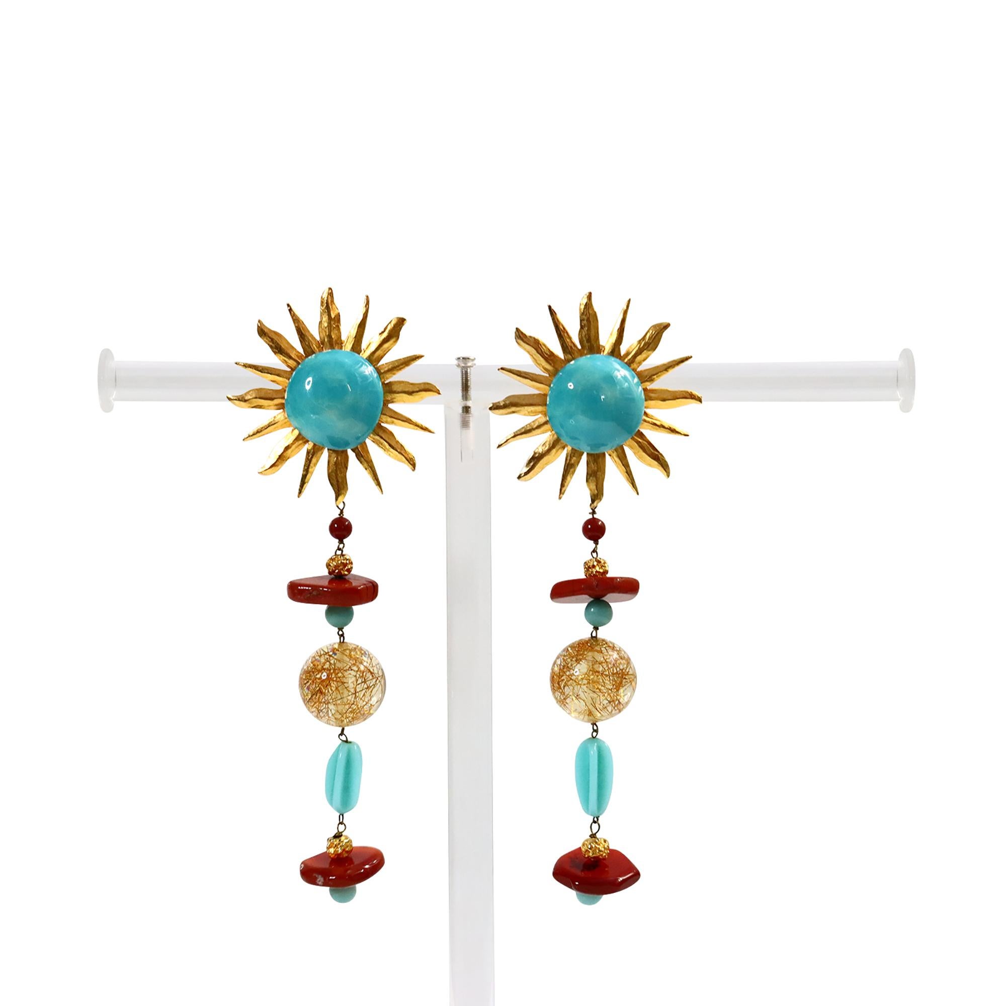 Vintage Yves Saint Laurent YSL Couture Sonnen lange baumelnde Ohrringe Circa 1980er Jahre im Angebot 5