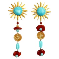 Pendientes colgantes largos Vintage Yves Saint Laurent YSL Couture Sun Circa años 80
