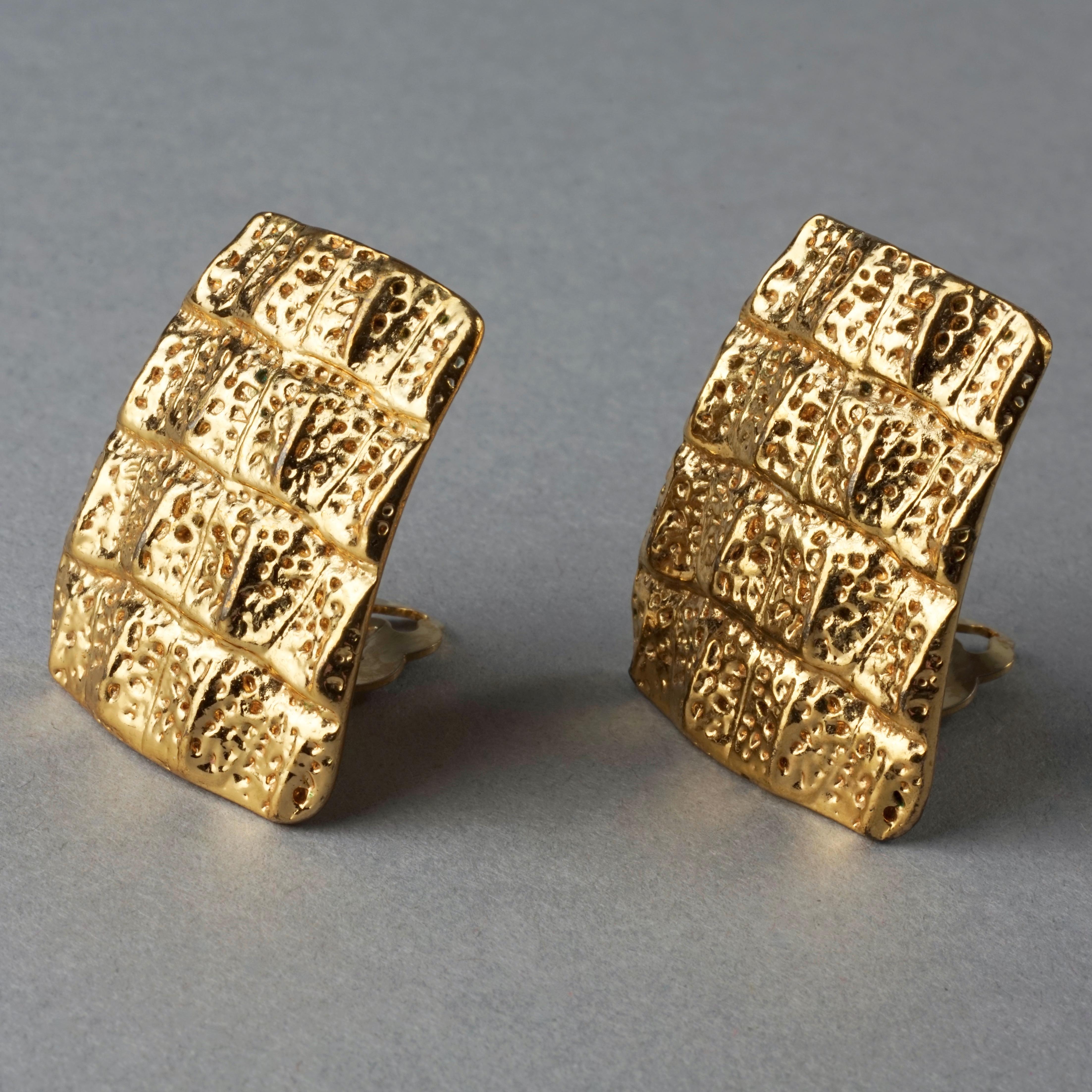 Vintage YVES SAINT LAURENT Ysl Croco Embossed Earrings For Sale 3