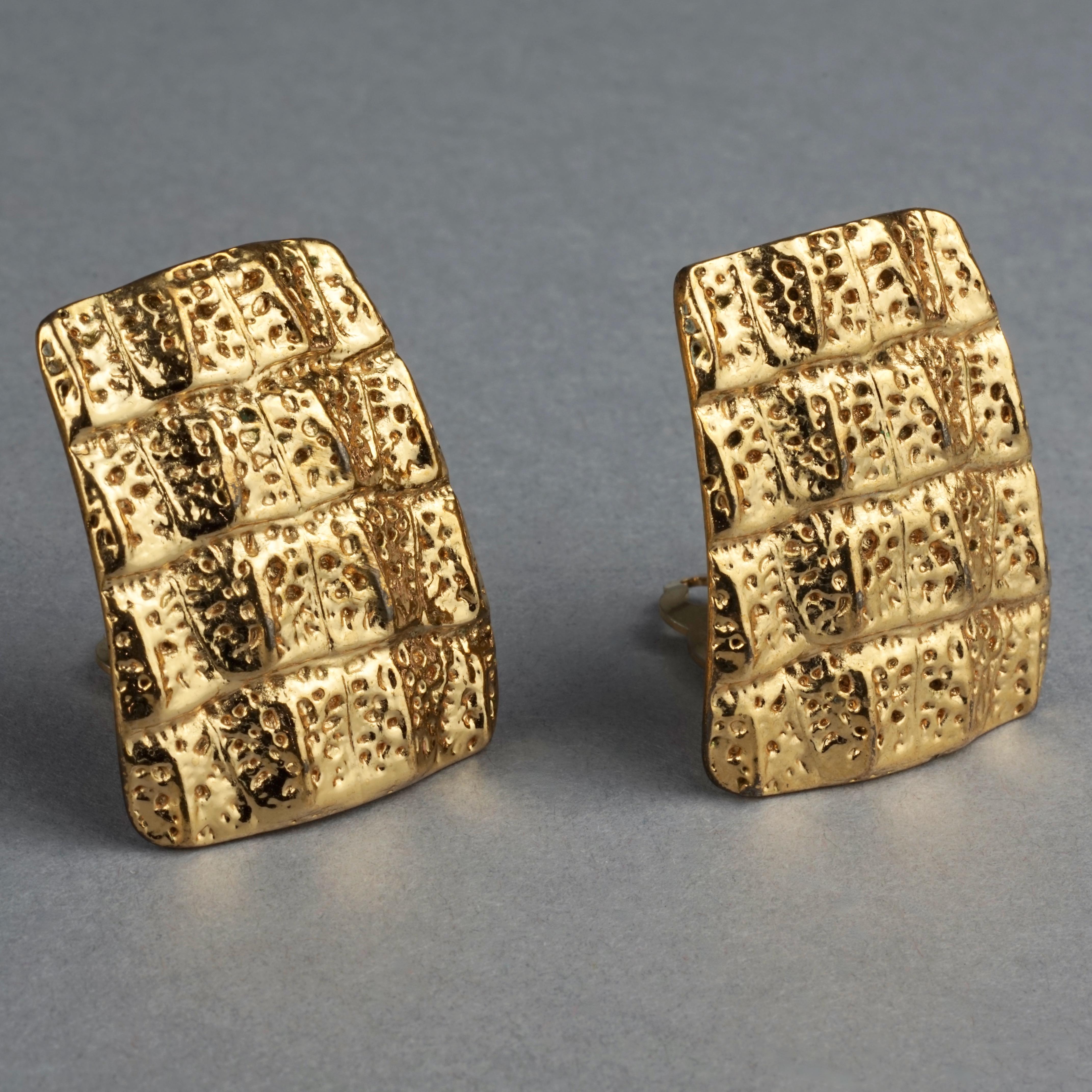 Vintage YVES SAINT LAURENT Ysl Croco Embossed Earrings For Sale 4