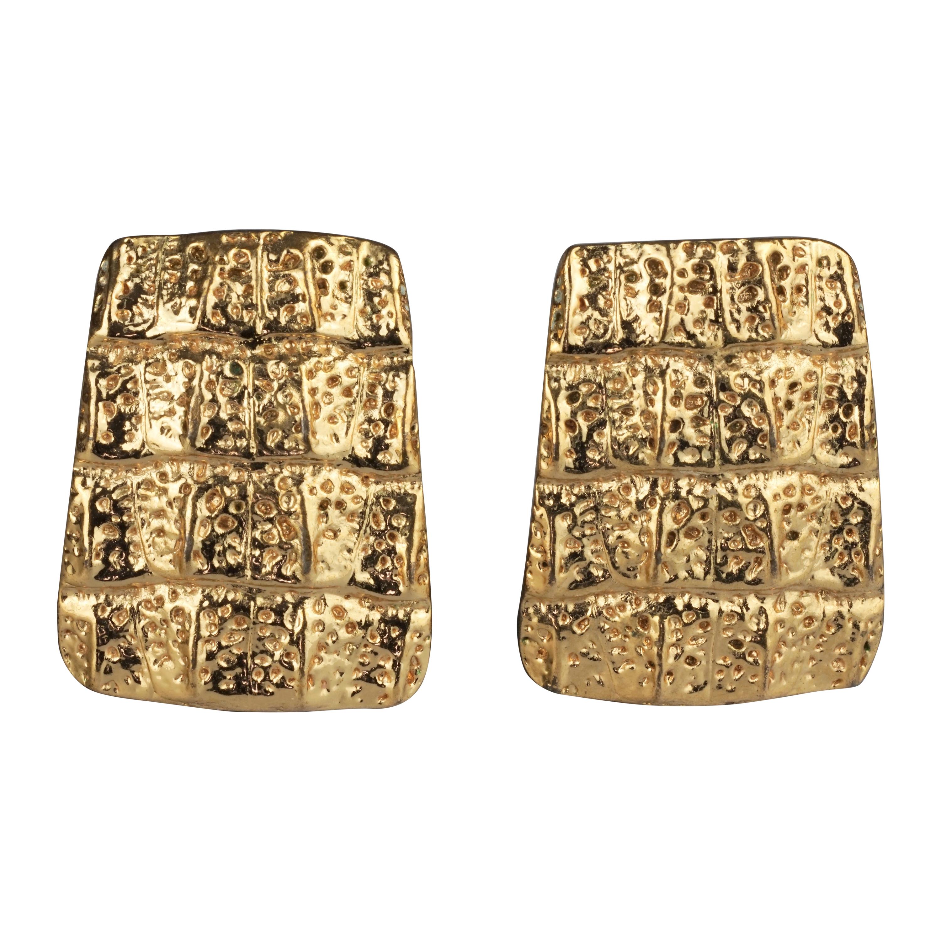 Vintage YVES SAINT LAURENT Ysl Croco Embossed Earrings For Sale