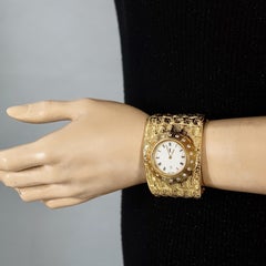 Vintage YVES SAINT LAURENT Ysl Crocodile Pattern Bracelet Cuff Watch Limited Ed