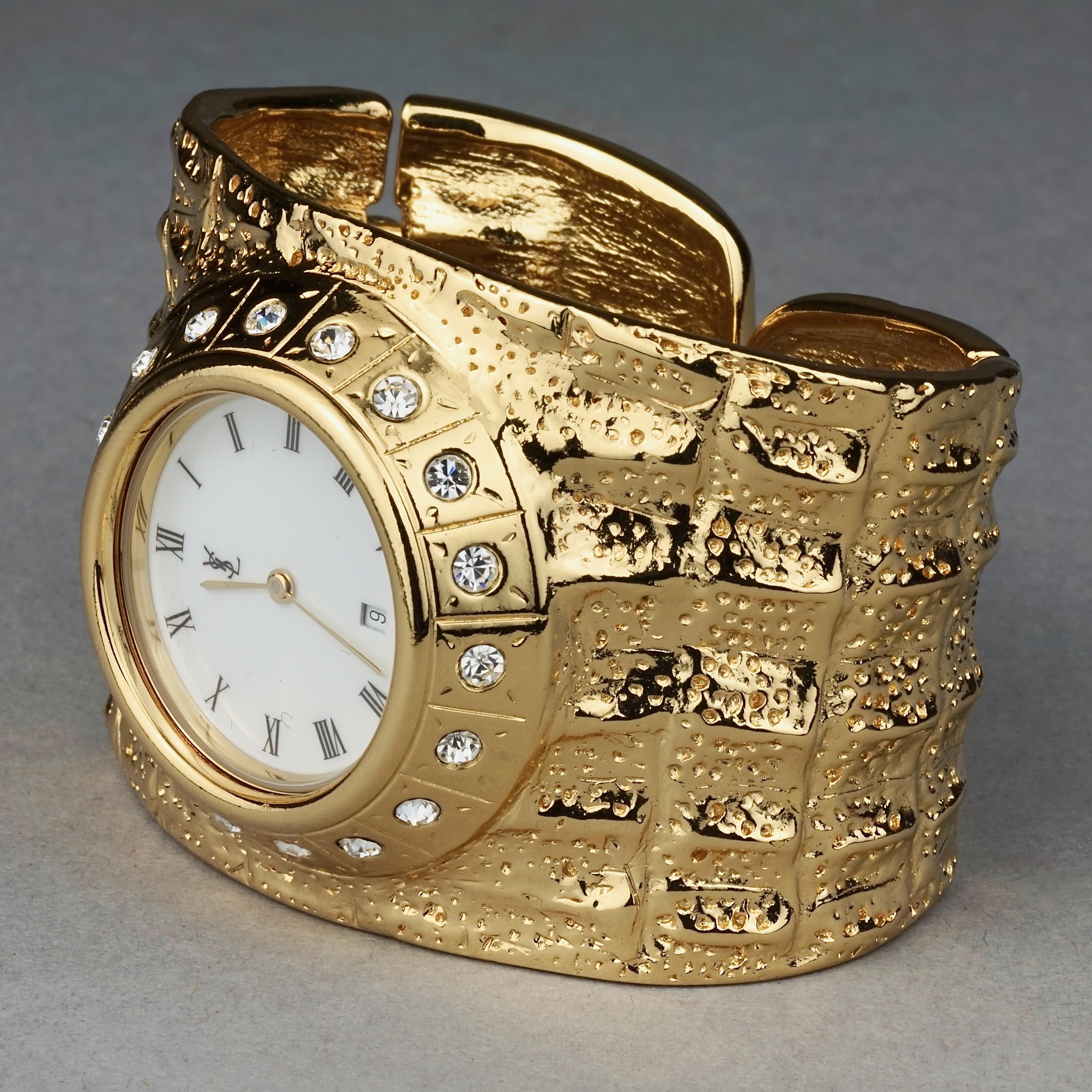 Women's Vintage YVES SAINT LAURENT Ysl Crocodile Pattern Bracelet Cuff Watch Limited Ed