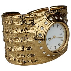 Vintage YVES SAINT LAURENT Ysl Crocodile Pattern Bracelet Cuff Watch Limited Ed