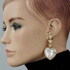 Vintage YVES SAINT LAURENT Ysl Crystal Heart Faceted Dangling Earrings