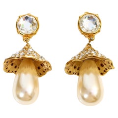 Pendientes vintage Yves Saint Laurent YSL de diamantes en forma de cúpula y perlas, años 80
