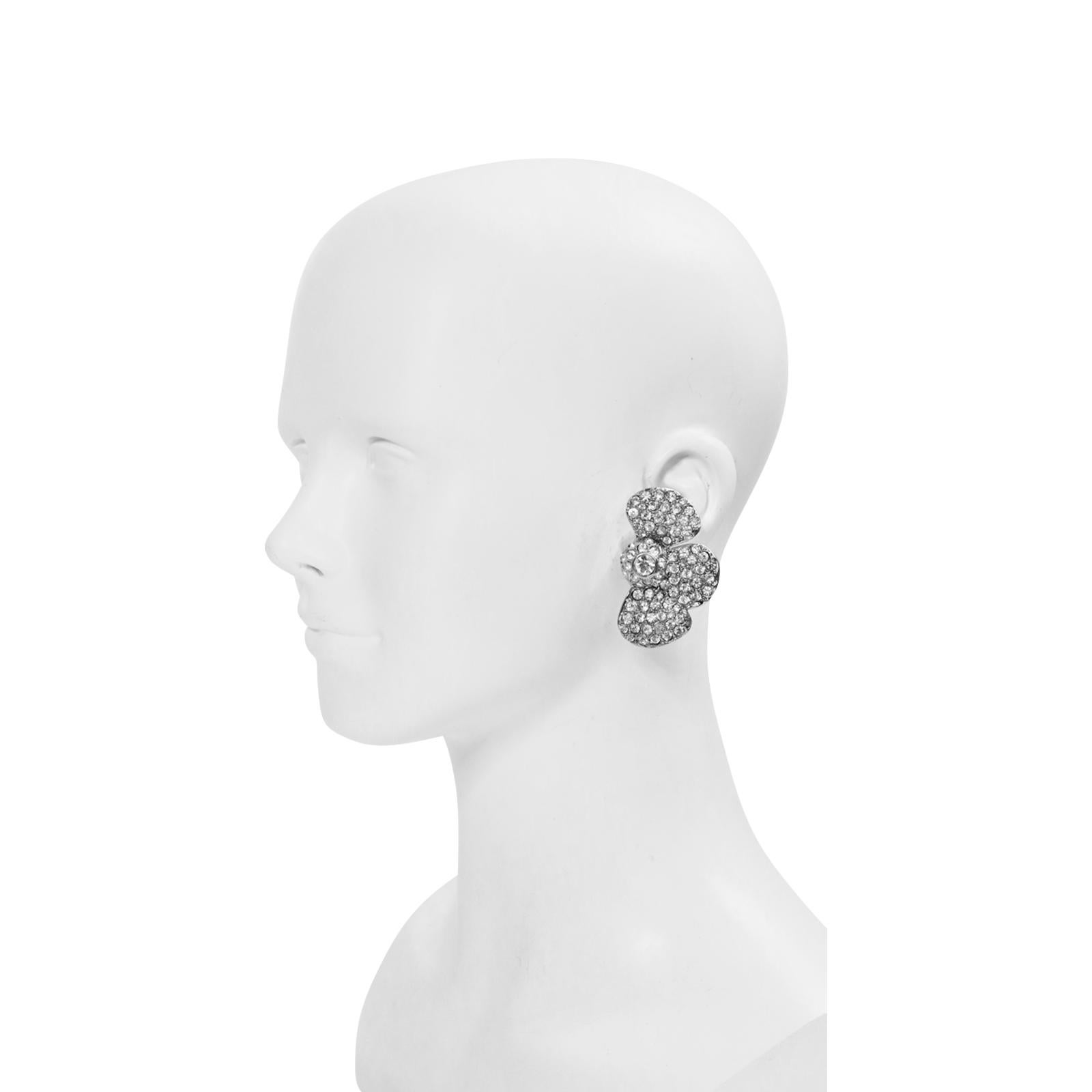 Vintage Yves Saint Laurent YSL Diamante Half Flower Earrings, Circa 1980s For Sale 2