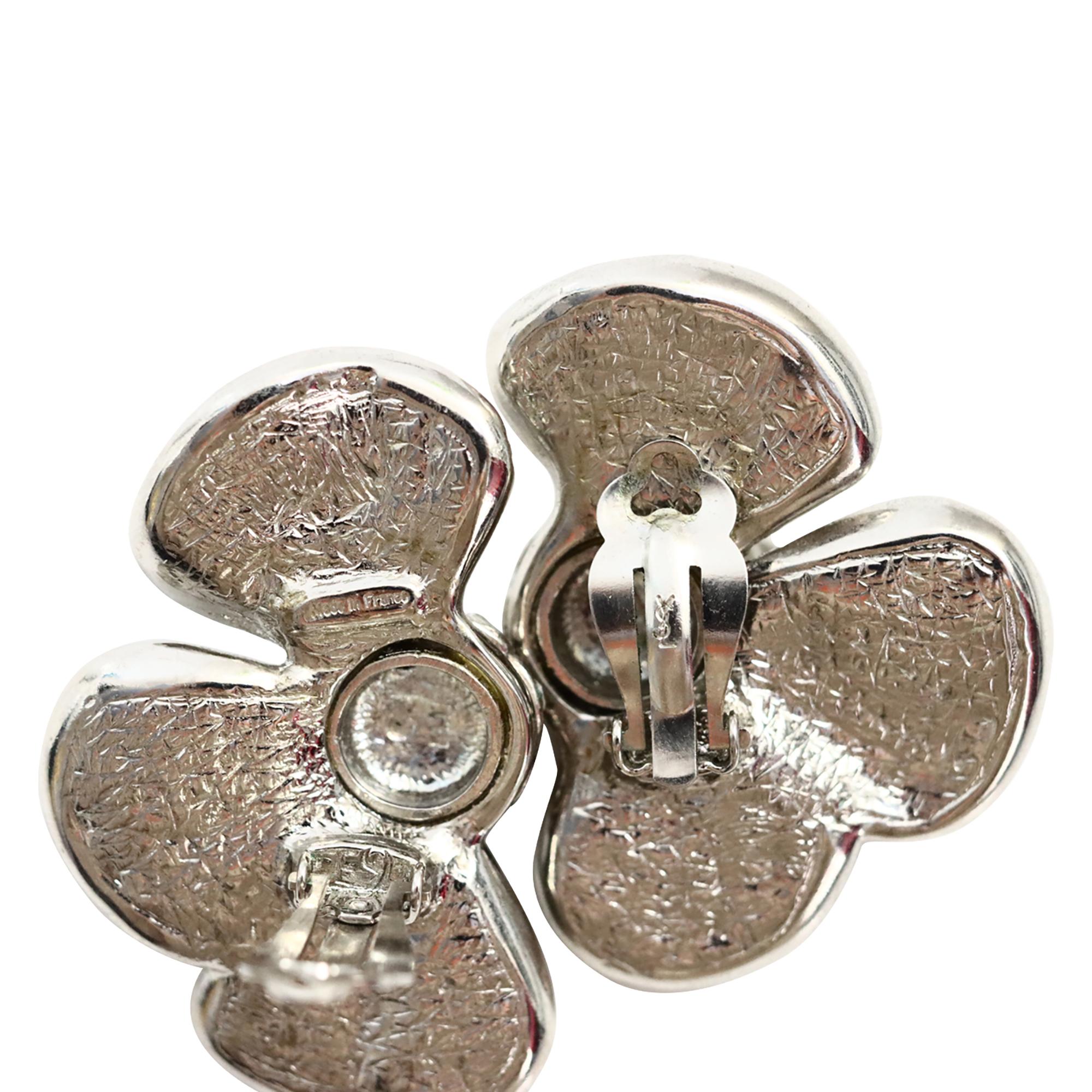 da uomo o donna Orecchini a mezzo fiore con diamante Yves Saint Laurent YSL d'epoca, CIRCA 1980 in vendita