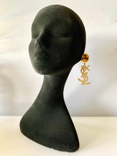 Vintage Yves Saint Laurent YSL  Diamante Logo Statement Earrings