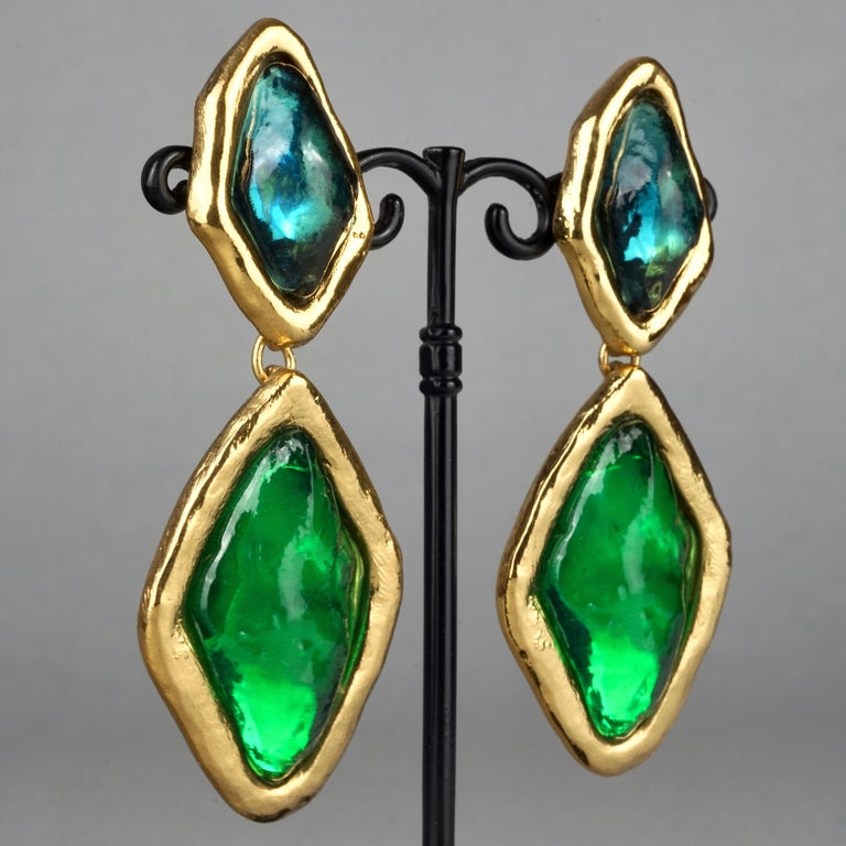 Vintage YVES SAINT LAURENT Ysl Diamond Resin Dangling Earrings at 1stDibs
