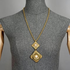 Vintage YVES SAINT LAURENT Ysl Double Diamond Pearl Chain Necklace