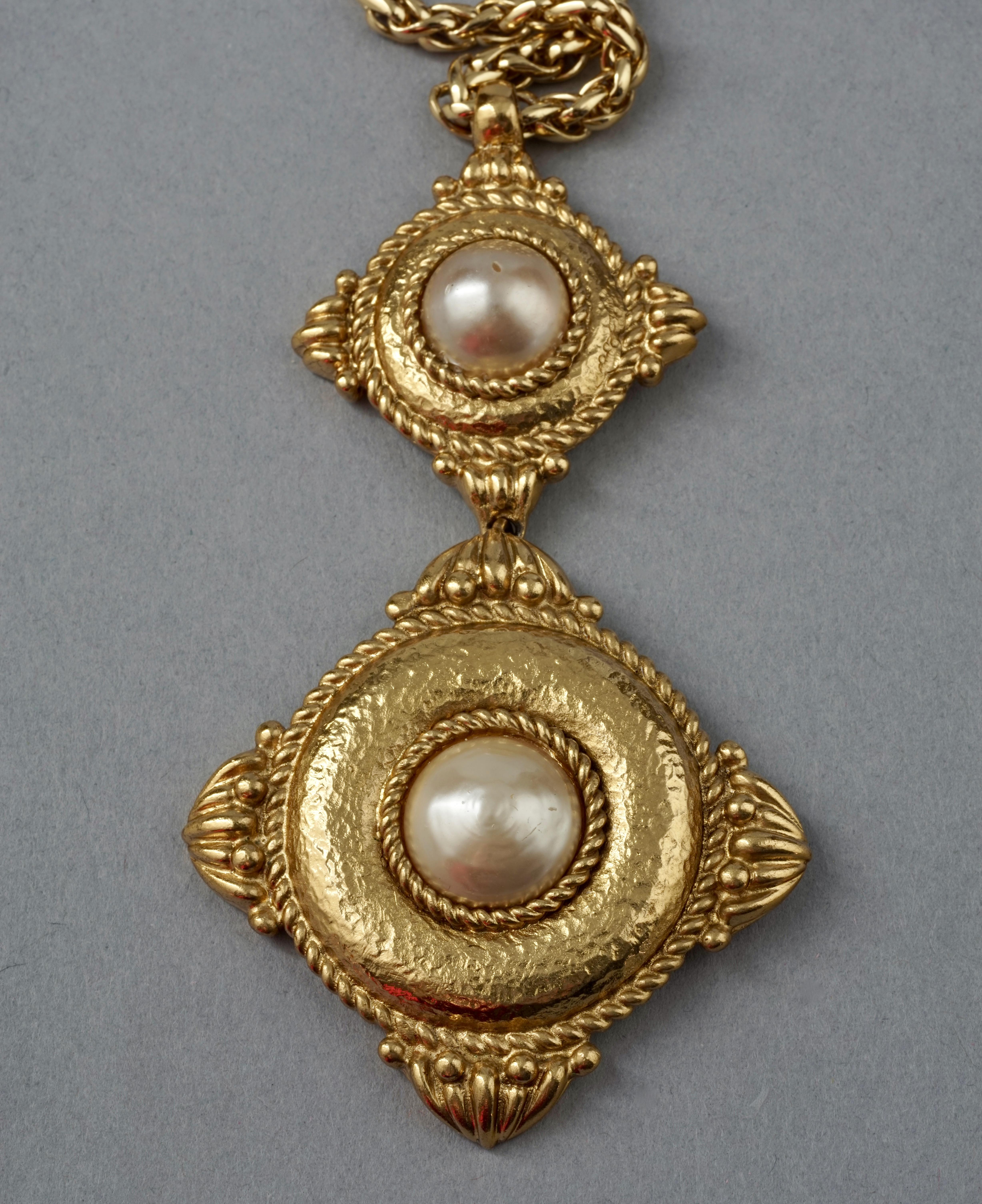 Vintage YVES SAINT LAURENT Ysl Double Diamond Pearl Chain Necklace 1