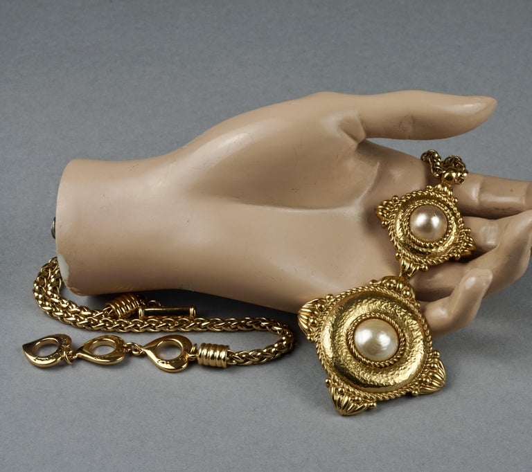 Vintage YVES SAINT LAURENT Ysl Double Diamond Pearl Chain Necklace at