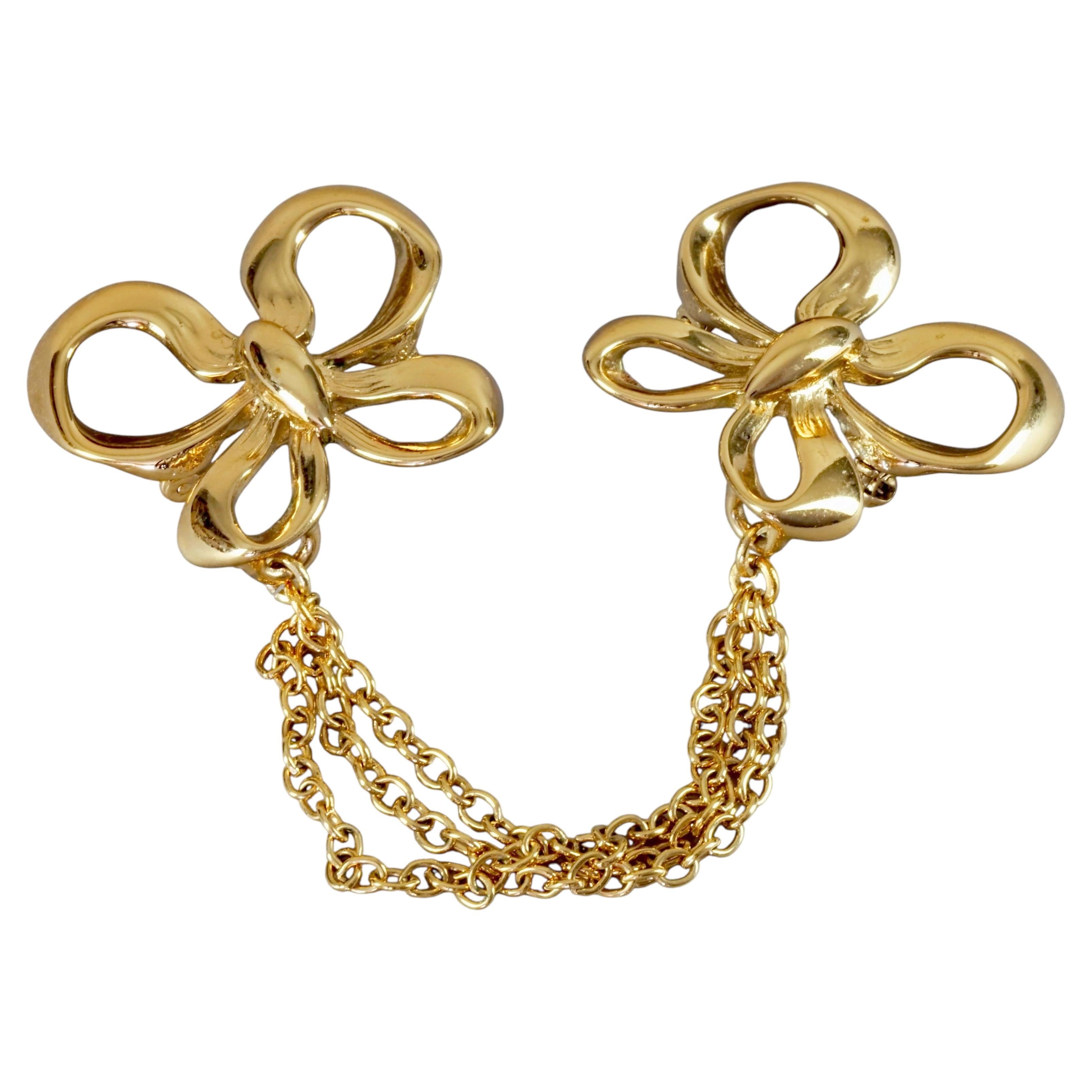 Vintage YVES SAINT LAURENT Ysl Double Ribbon Bow Lapel Brooch