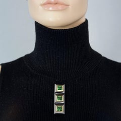 Vintage YVES SAINT LAURENT Ysl Emerald Green Two Tone Bar Brooch