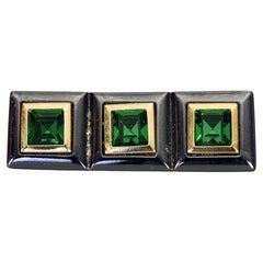 Vintage YVES SAINT LAURENT Ysl Emerald Green Two Tone Bar Brooch
