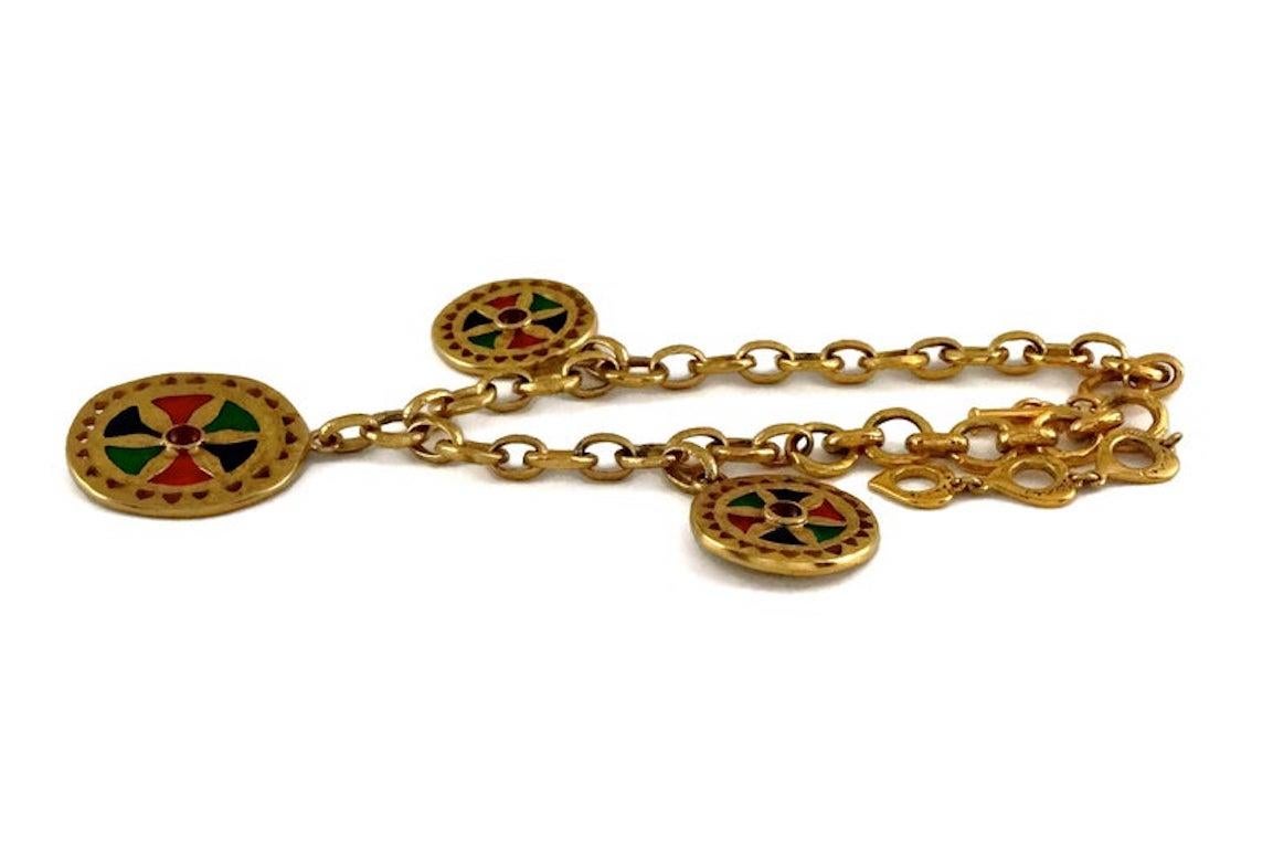 Women's Vintage YVES SAINT LAURENT Ysl Enamel Disc Cabochon Double Sided Necklace For Sale