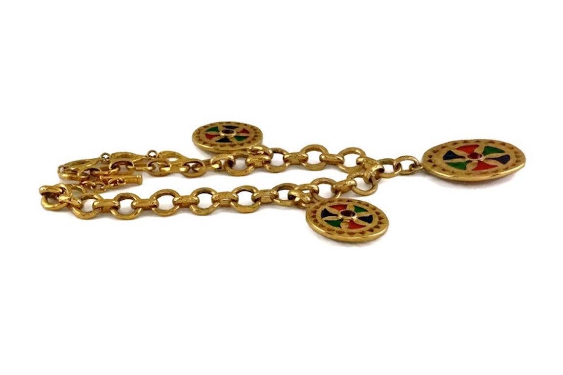 Vintage YVES SAINT LAURENT Ysl Enamel Disc Cabochon Double Sided Necklace For Sale 1