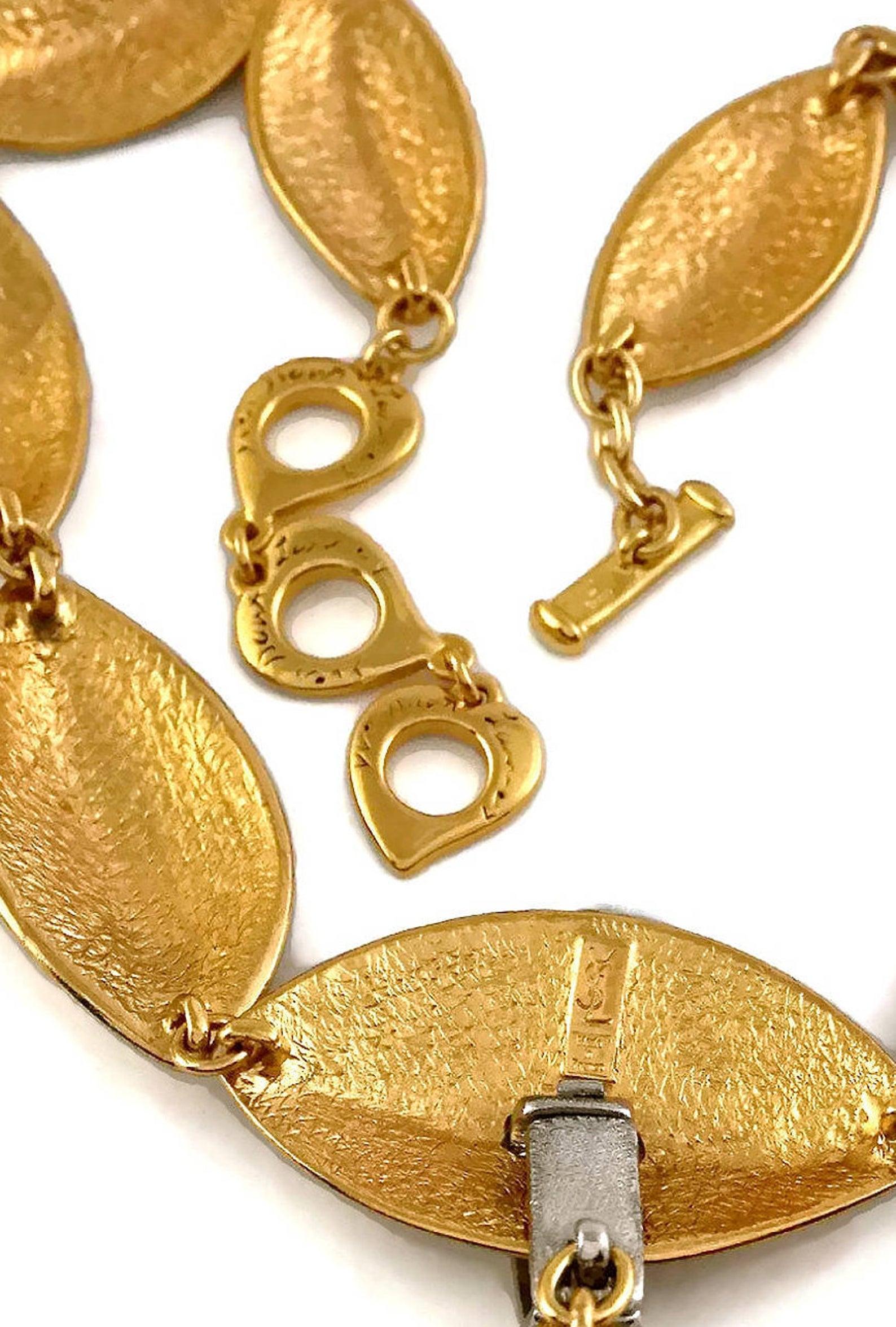 Women's Vintage YVES SAINT LAURENT Ysl Etched Almond Rhinestone Choker Necklace For Sale